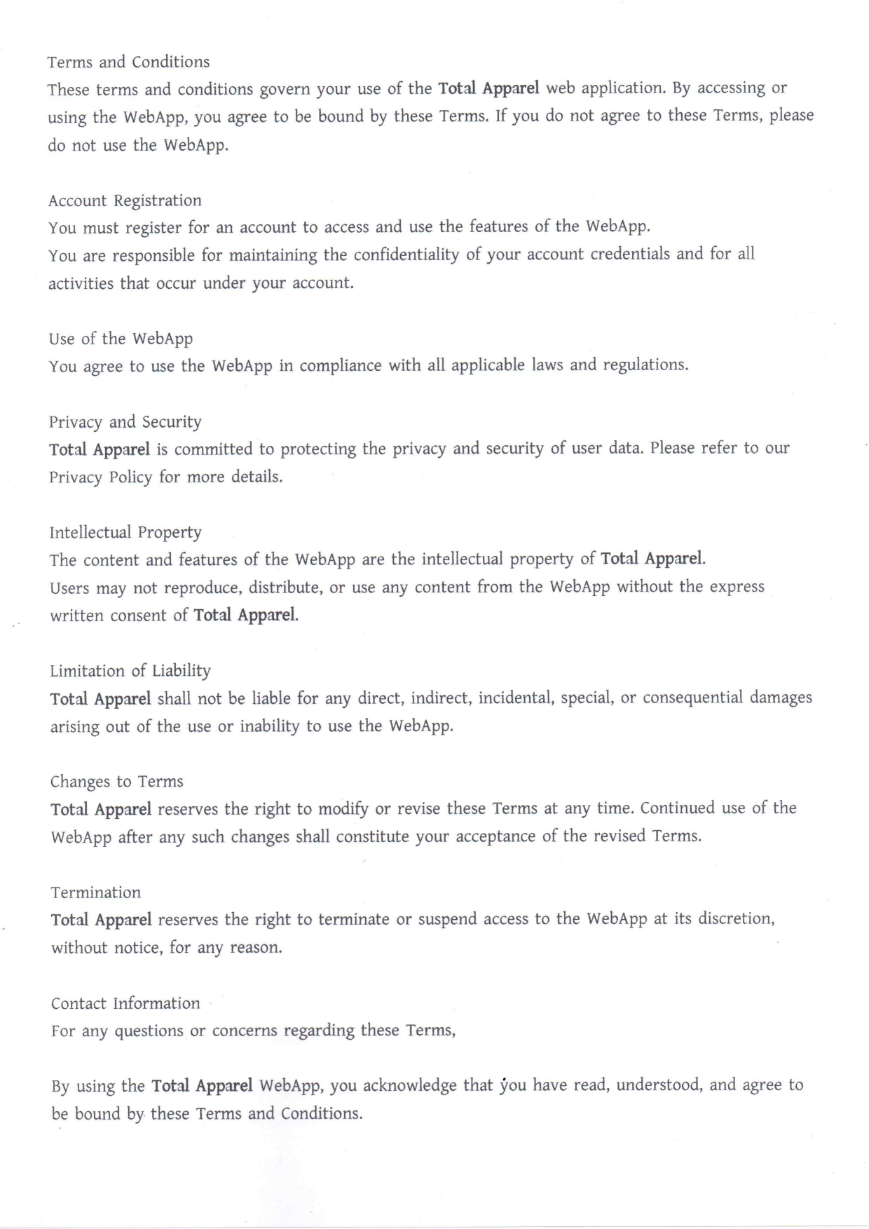 Online Terms and Conditions